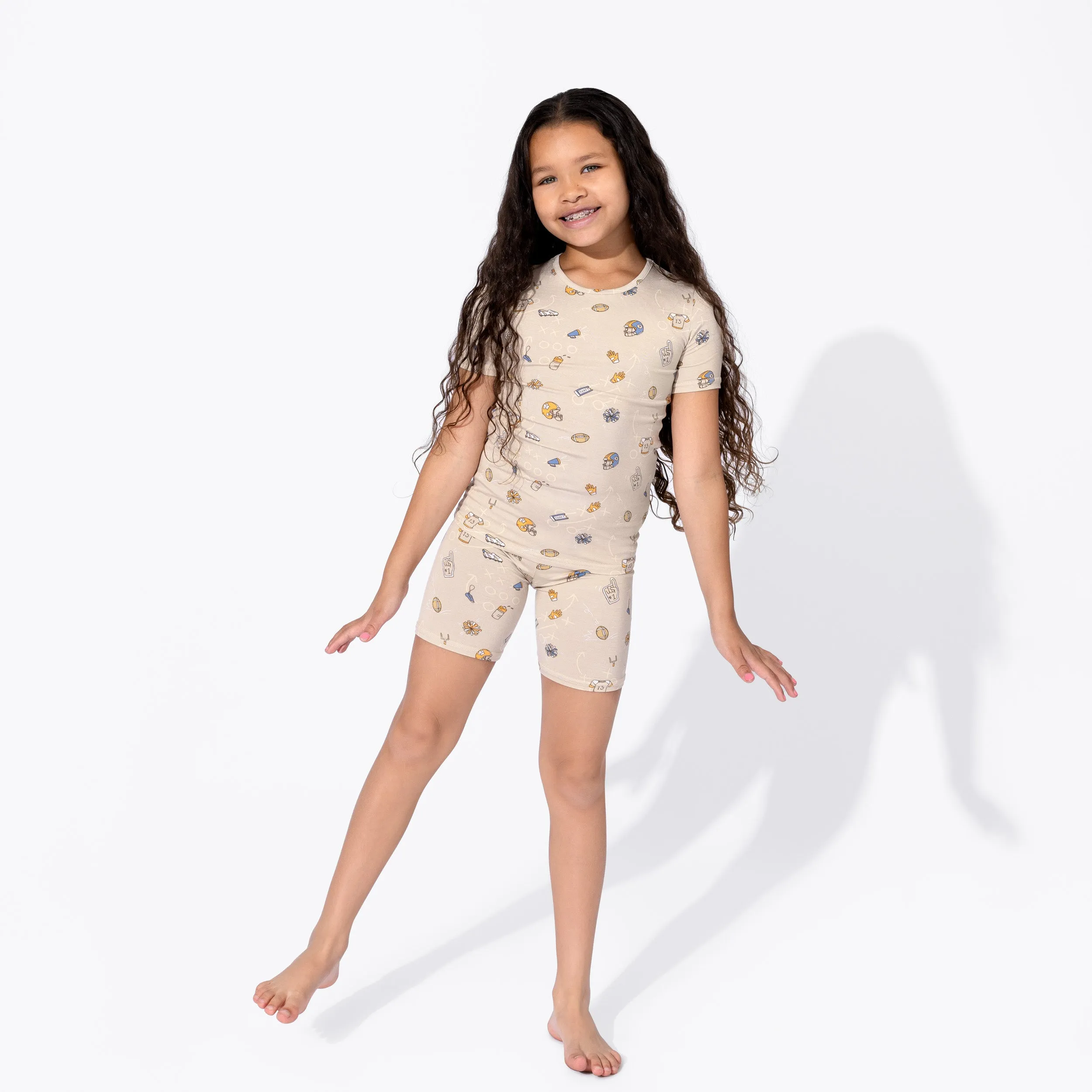 Bellabu Bear 2 piece Short Sleeve w/ Shorts PJ Set - Football
