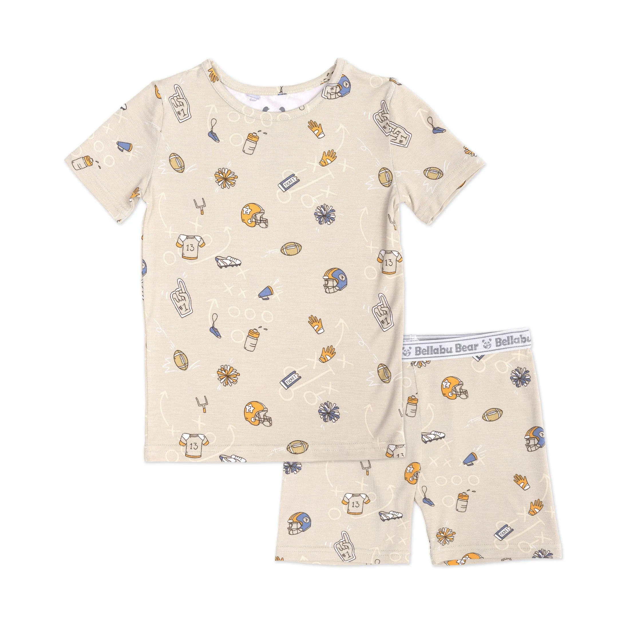 Bellabu Bear 2 piece Short Sleeve w/ Shorts PJ Set - Football