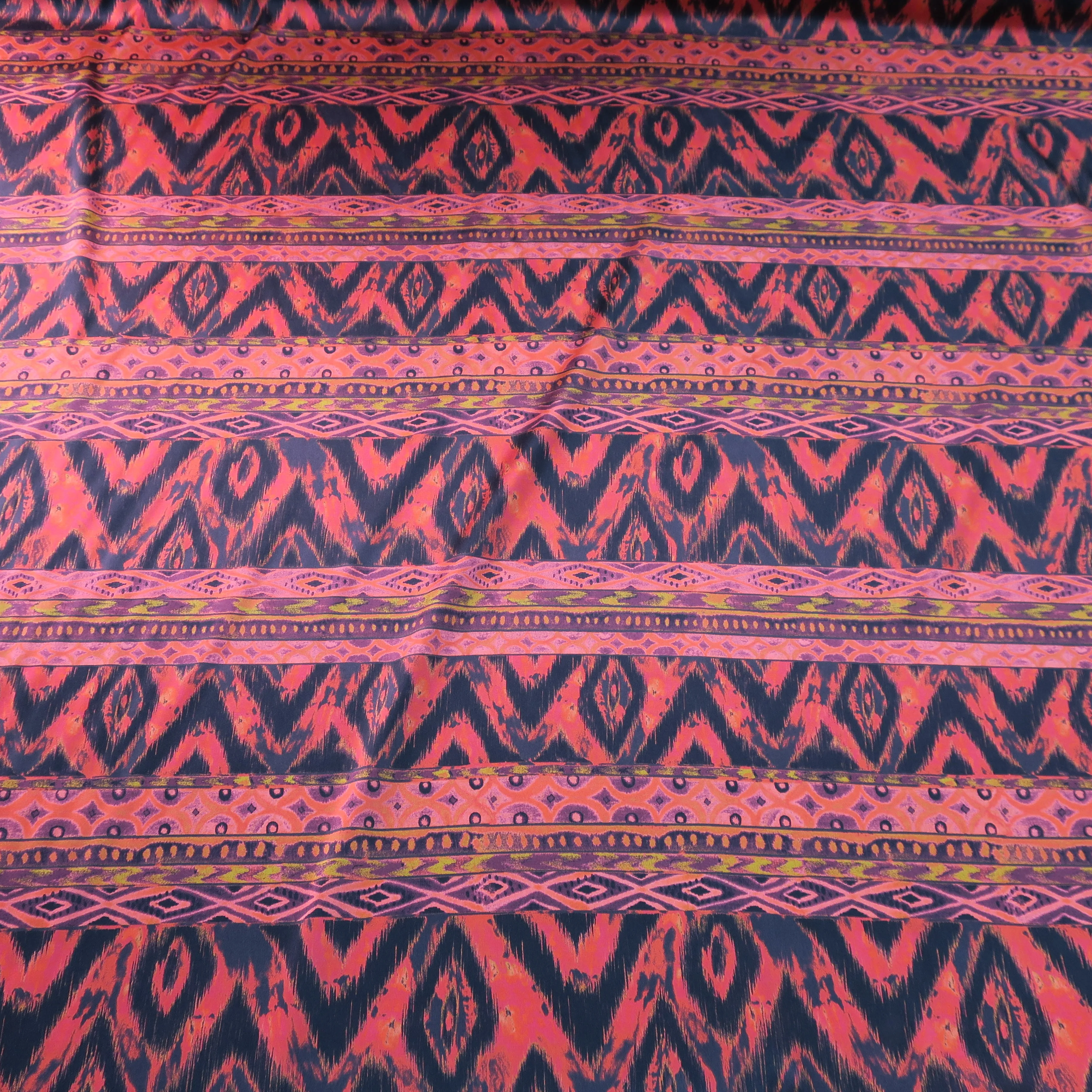 Black and Red Tribal Pattern Printed Silk Charmeuse