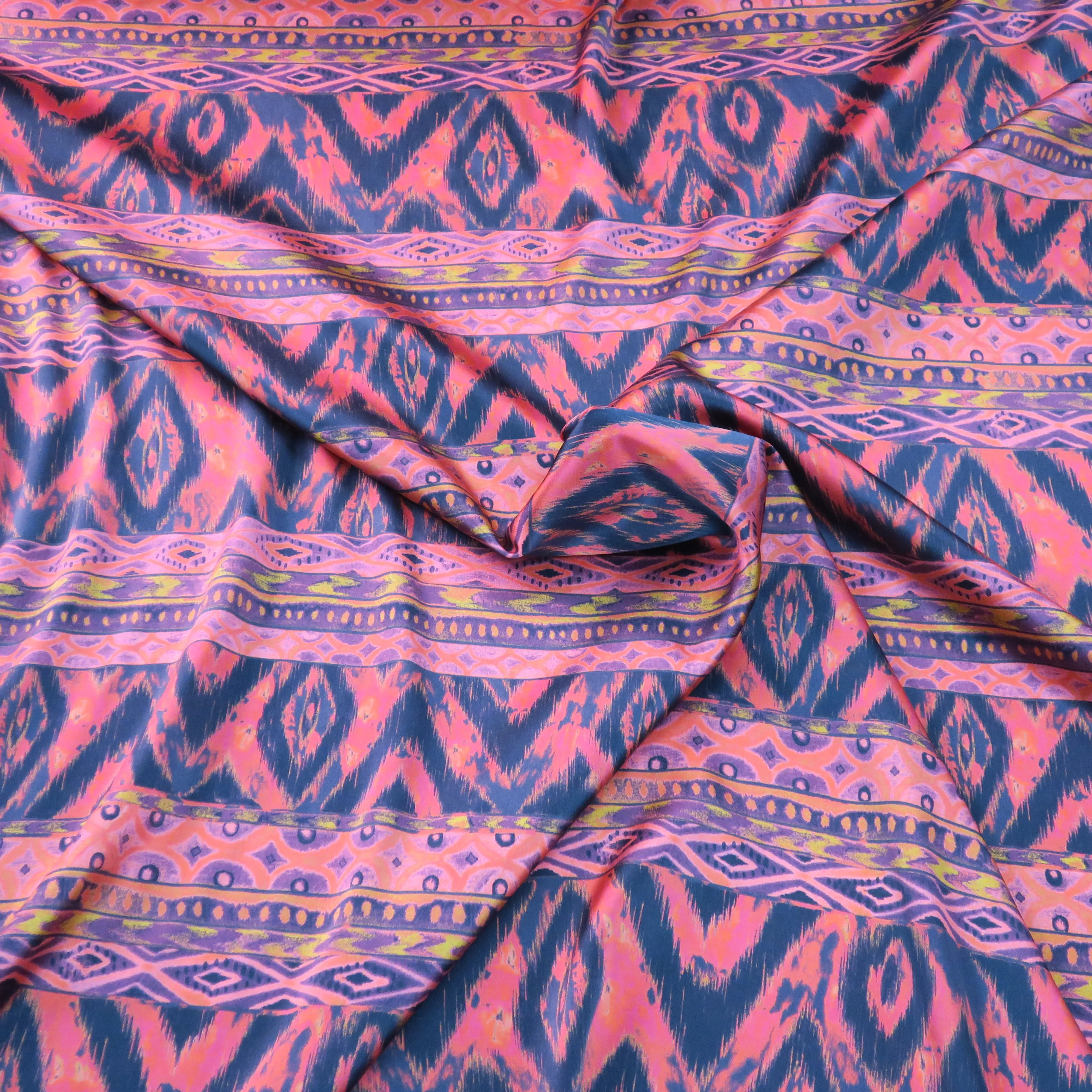 Black and Red Tribal Pattern Printed Silk Charmeuse