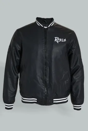 Black Bomber Jacket With Signature Logo