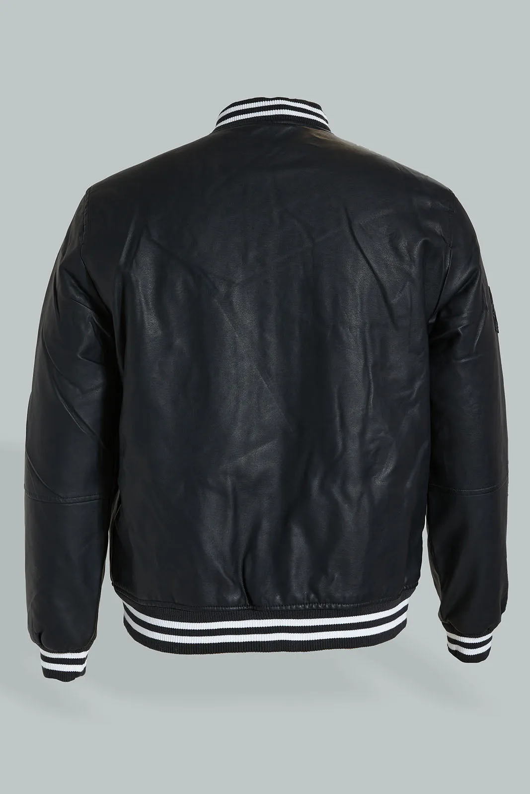 Black Bomber Jacket With Signature Logo
