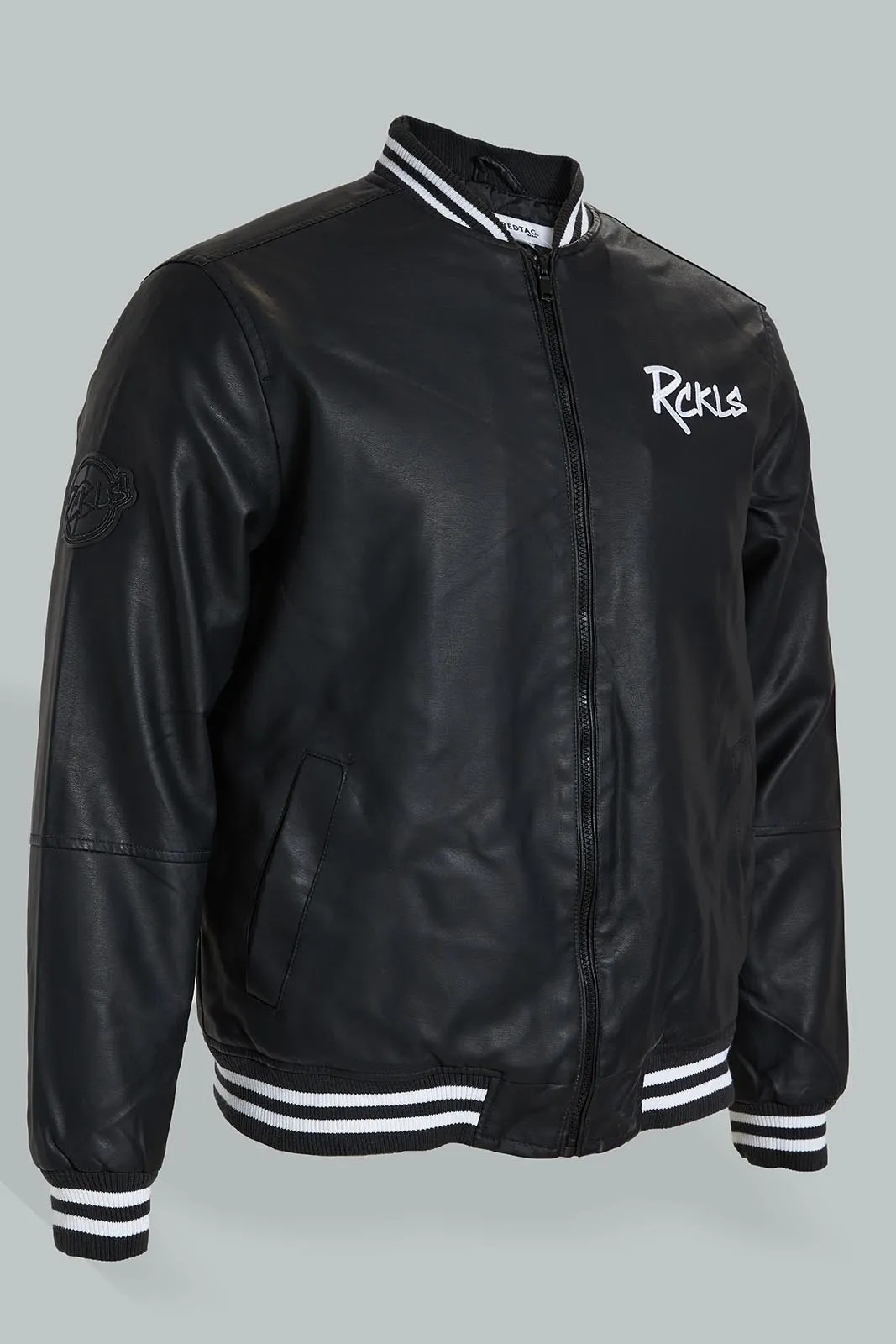Black Bomber Jacket With Signature Logo