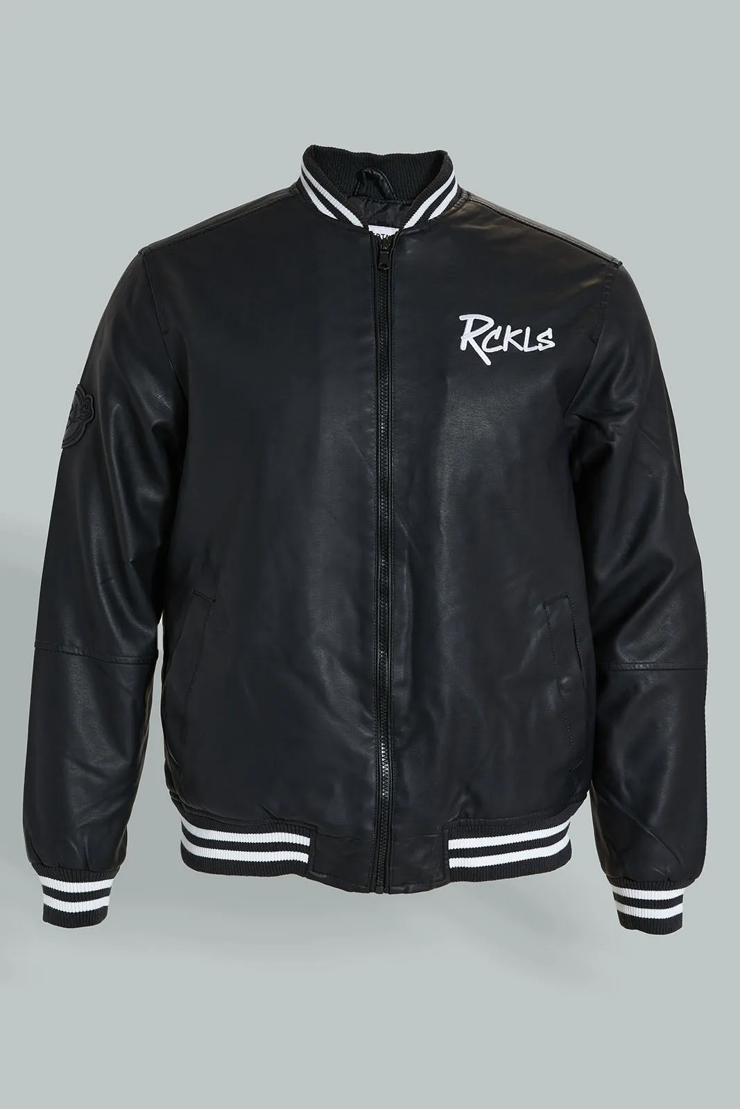 Black Bomber Jacket With Signature Logo