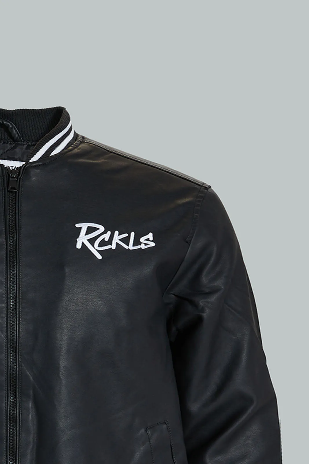 Black Bomber Jacket With Signature Logo