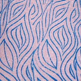 Blue and Silver Bugle Beads and Sequins Waves Embroidered Tulle Fabric