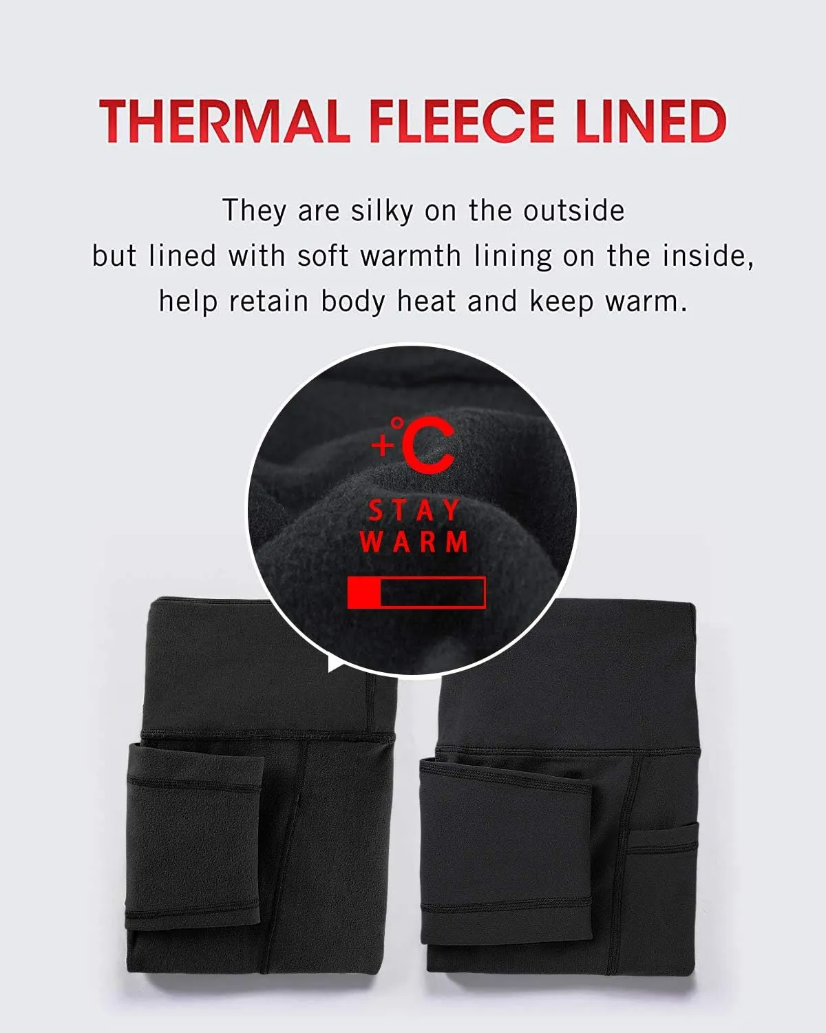 CHRLEISURE Fleece Lined Leggings Women with Pockets - Winter Warm Thermal Thick Tights High Waisted Yoga Pants