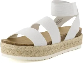 CUSHIONAIRE Women's Mandy Cork Espadrille Platform Sandal - Strappy Wedge with Arch Support,