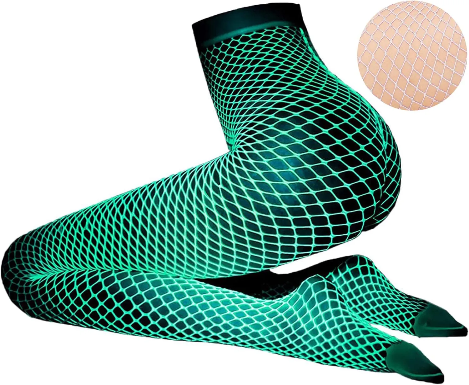 DTWAWA Glow in the Dark Fishnets Stockings, High Waist Tights Party Stockings for Womens