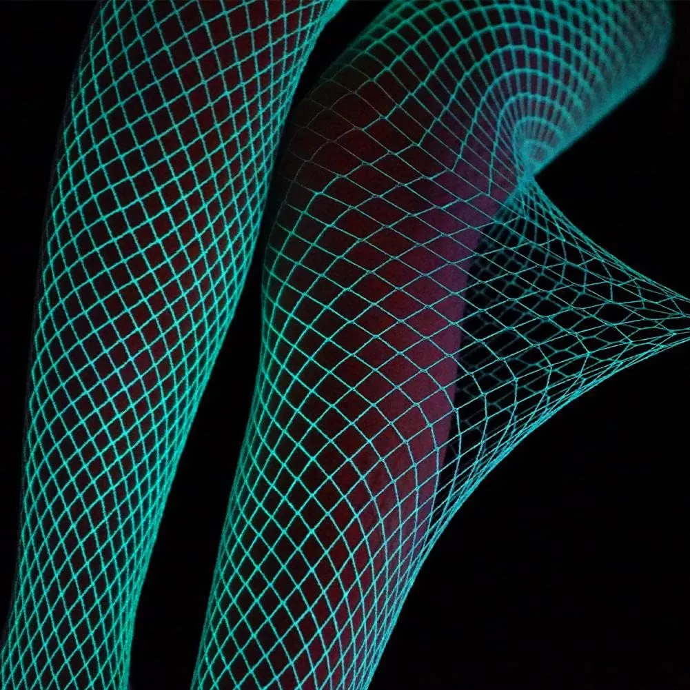 DTWAWA Glow in the Dark Fishnets Stockings, High Waist Tights Party Stockings for Womens