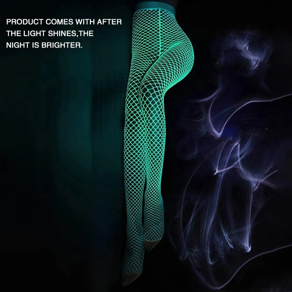 DTWAWA Glow in the Dark Fishnets Stockings, High Waist Tights Party Stockings for Womens