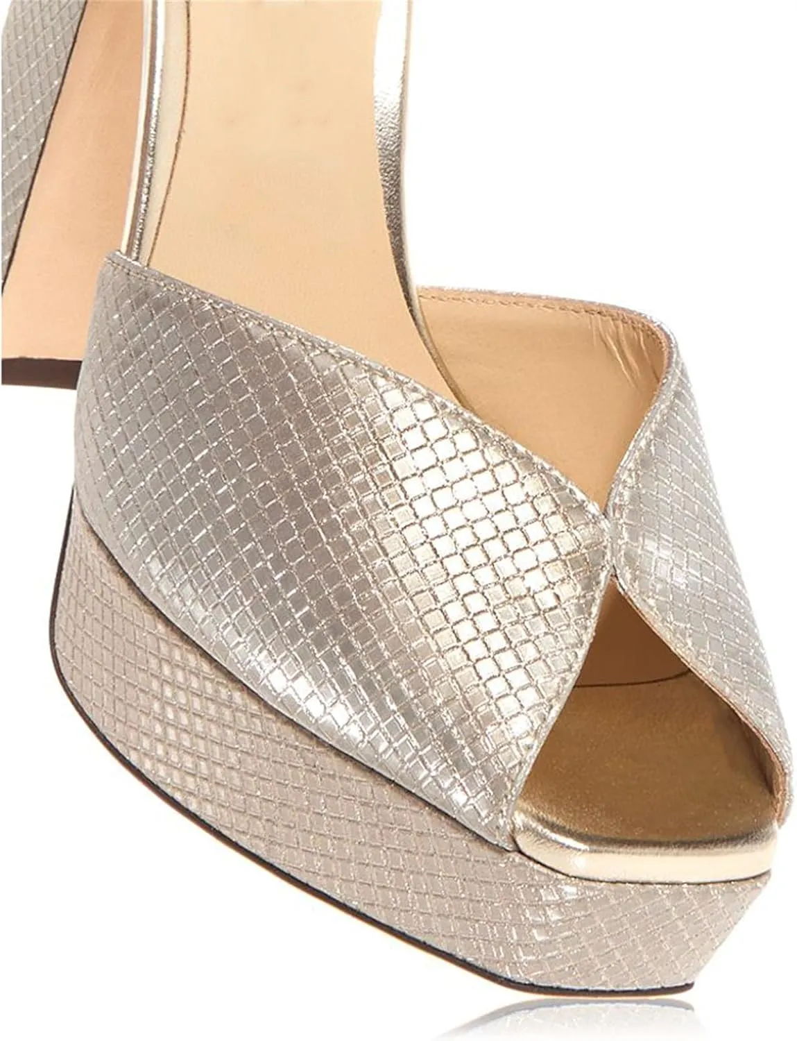 Goolita Bow Metallic Platform Heels for Women, Chunky Buckle Ankle Strap Heeled Sandals Sexy Peep Toe Wedding Bridal Shoes
