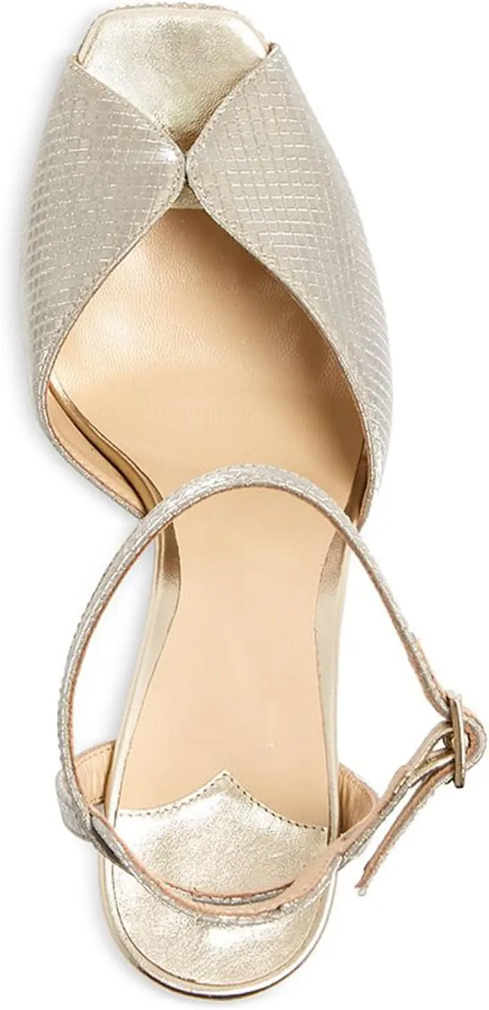 Goolita Bow Metallic Platform Heels for Women, Chunky Buckle Ankle Strap Heeled Sandals Sexy Peep Toe Wedding Bridal Shoes