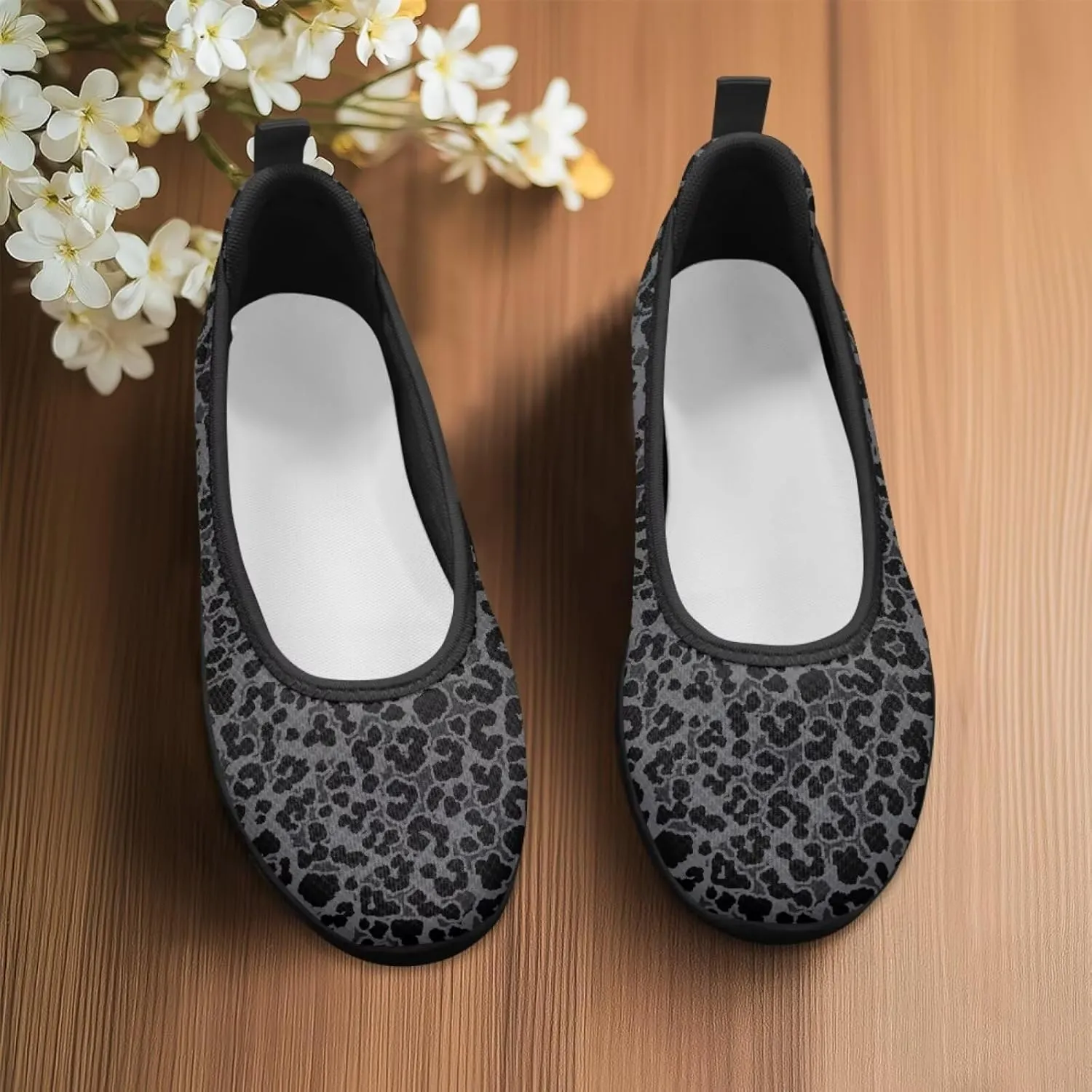 Howilath Animal Prints Women Loafers Shoes Mesh Ballet Flats Shoes Slip on Trekking Shoes with EVA Sole