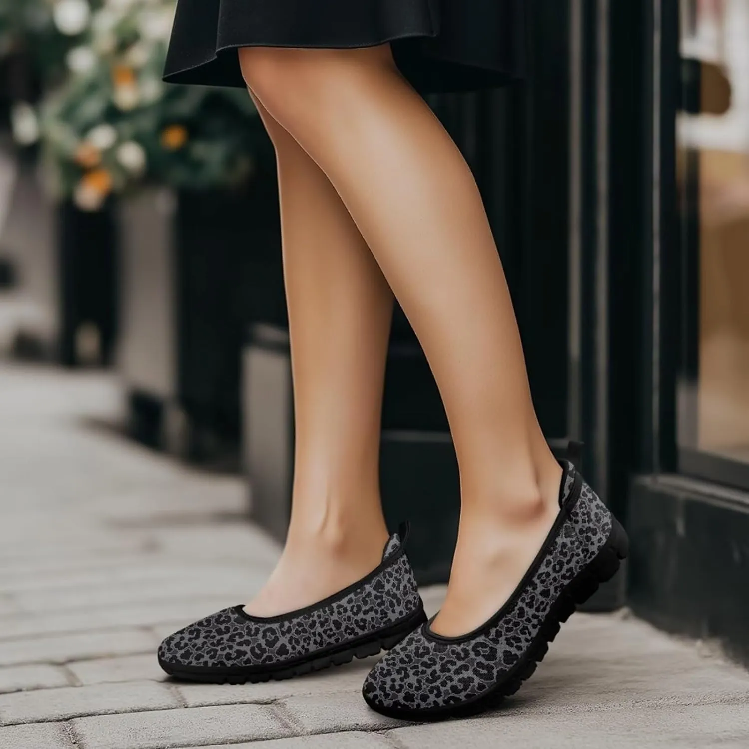 Howilath Animal Prints Women Loafers Shoes Mesh Ballet Flats Shoes Slip on Trekking Shoes with EVA Sole