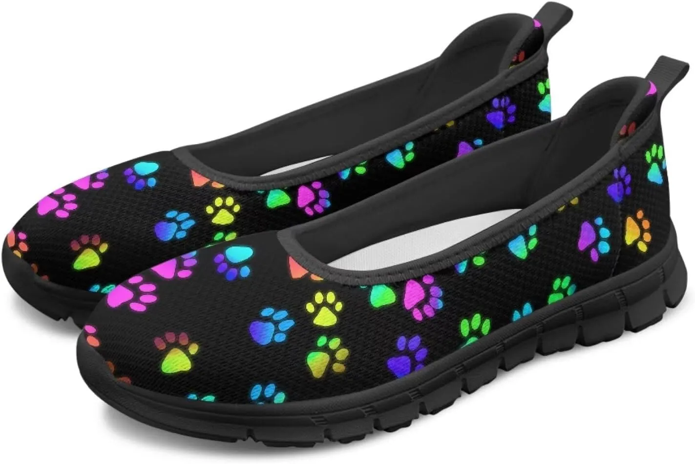 Howilath Dog Paw Print Women Mesh Flats Shoes Slip on Sneakers Walking Running Shoes Breathable Loafers Shoes