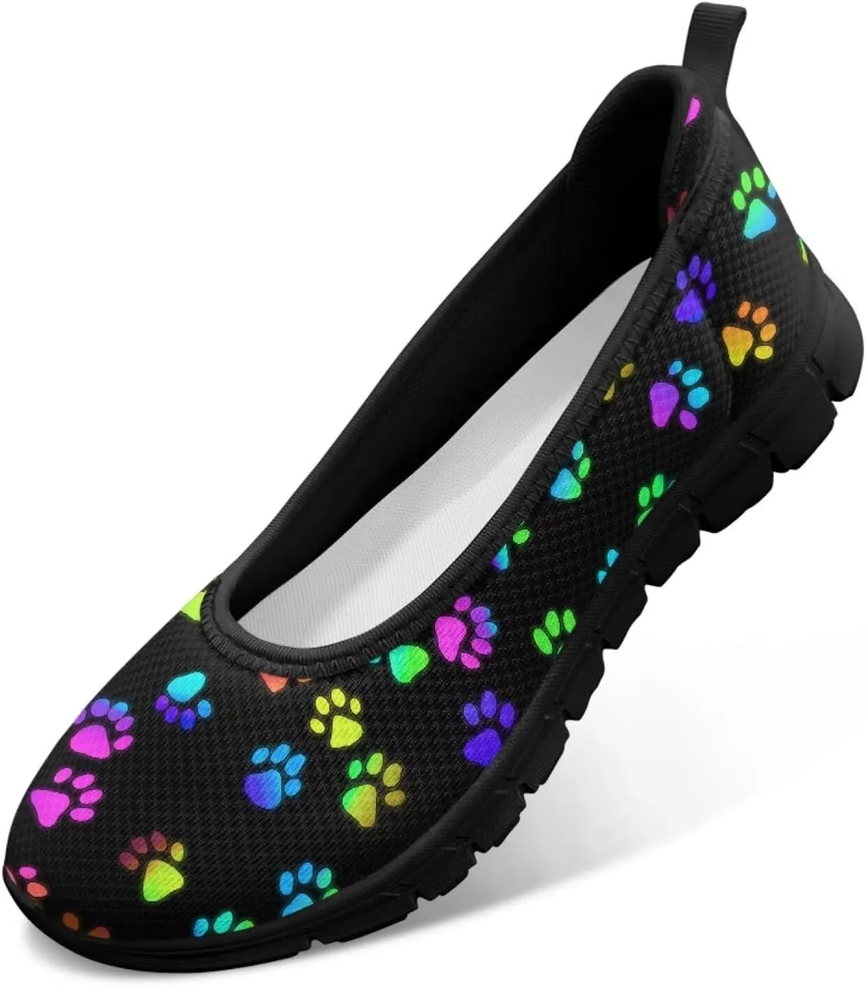 Howilath Dog Paw Print Women Mesh Flats Shoes Slip on Sneakers Walking Running Shoes Breathable Loafers Shoes