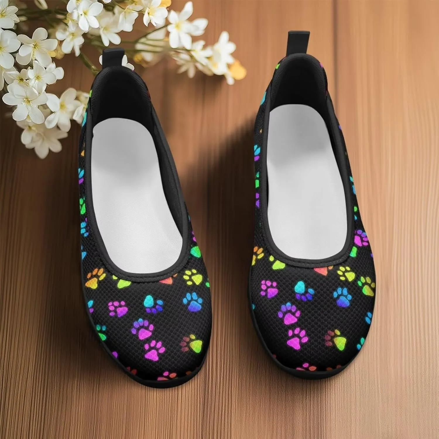 Howilath Dog Paw Print Women Mesh Flats Shoes Slip on Sneakers Walking Running Shoes Breathable Loafers Shoes