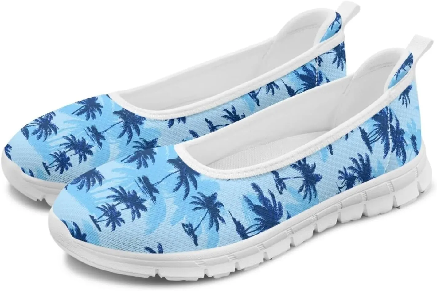 Howilath Hawaiian Palm Trees Women's Flats Slip on Shoes Mesh Athletic Shoes Lightweight Loafers Shoes with EVA Sole