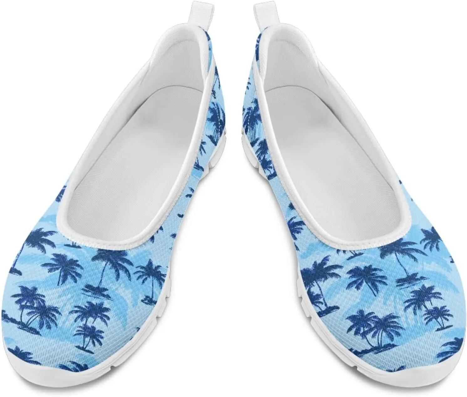Howilath Hawaiian Palm Trees Women's Flats Slip on Shoes Mesh Athletic Shoes Lightweight Loafers Shoes with EVA Sole