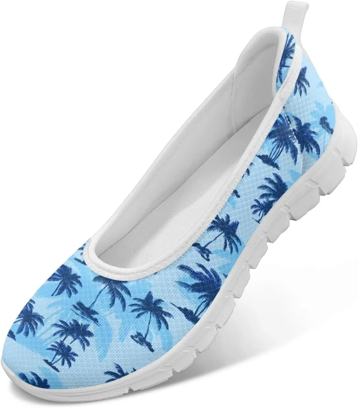 Howilath Hawaiian Palm Trees Women's Flats Slip on Shoes Mesh Athletic Shoes Lightweight Loafers Shoes with EVA Sole