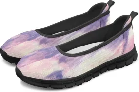 Howilath Marble Tie Dye Print Womens Flat Shoes Mesh Athletic Shoes Walking Sneakers Casual Slip on Shoes with EVA Sole
