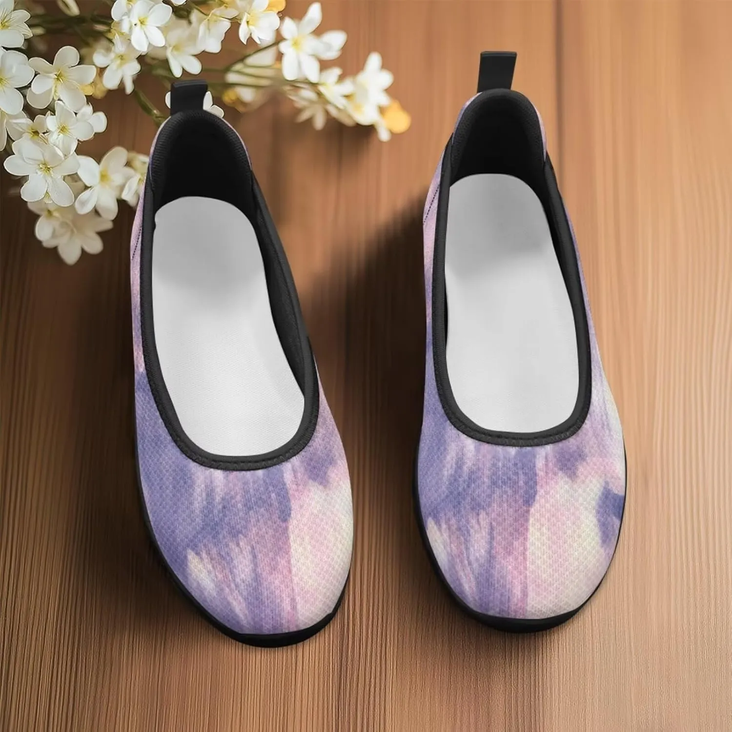 Howilath Marble Tie Dye Print Womens Flat Shoes Mesh Athletic Shoes Walking Sneakers Casual Slip on Shoes with EVA Sole