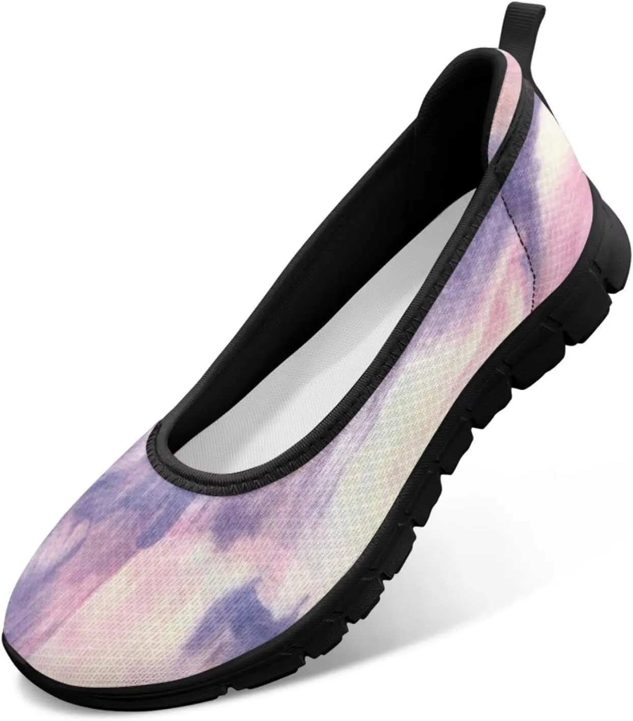 Howilath Marble Tie Dye Print Womens Flat Shoes Mesh Athletic Shoes Walking Sneakers Casual Slip on Shoes with EVA Sole