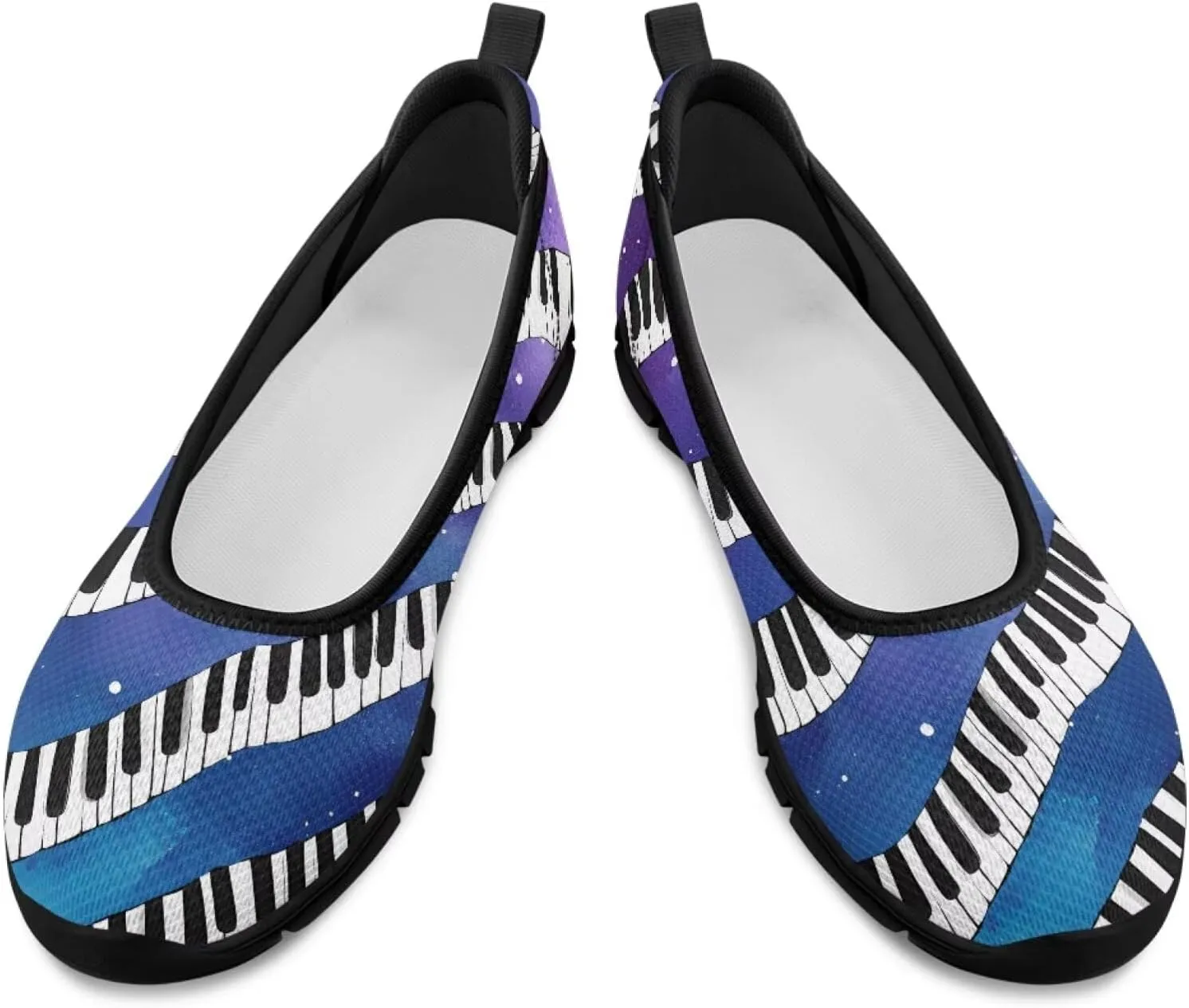 Howilath Piano Notes Print Women Flats Shoes Walking Sneakers Slip on Shoes Mesh Athletic Shoes for Jogging Travel