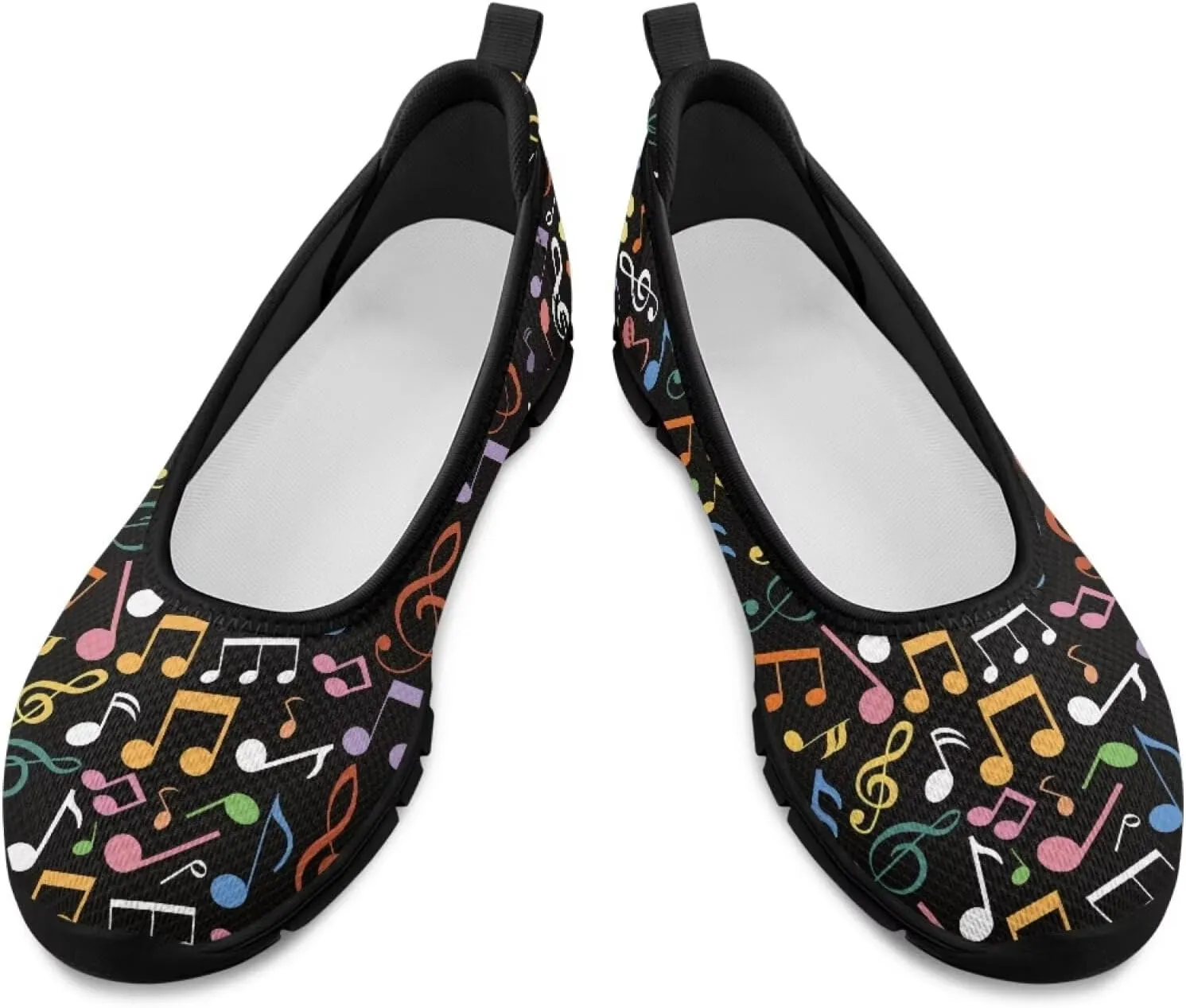 Howilath Piano Notes Print Women Flats Shoes Walking Sneakers Slip on Shoes Mesh Athletic Shoes for Jogging Travel