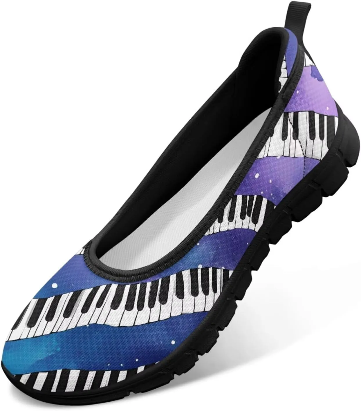 Howilath Piano Notes Print Women Flats Shoes Walking Sneakers Slip on Shoes Mesh Athletic Shoes for Jogging Travel
