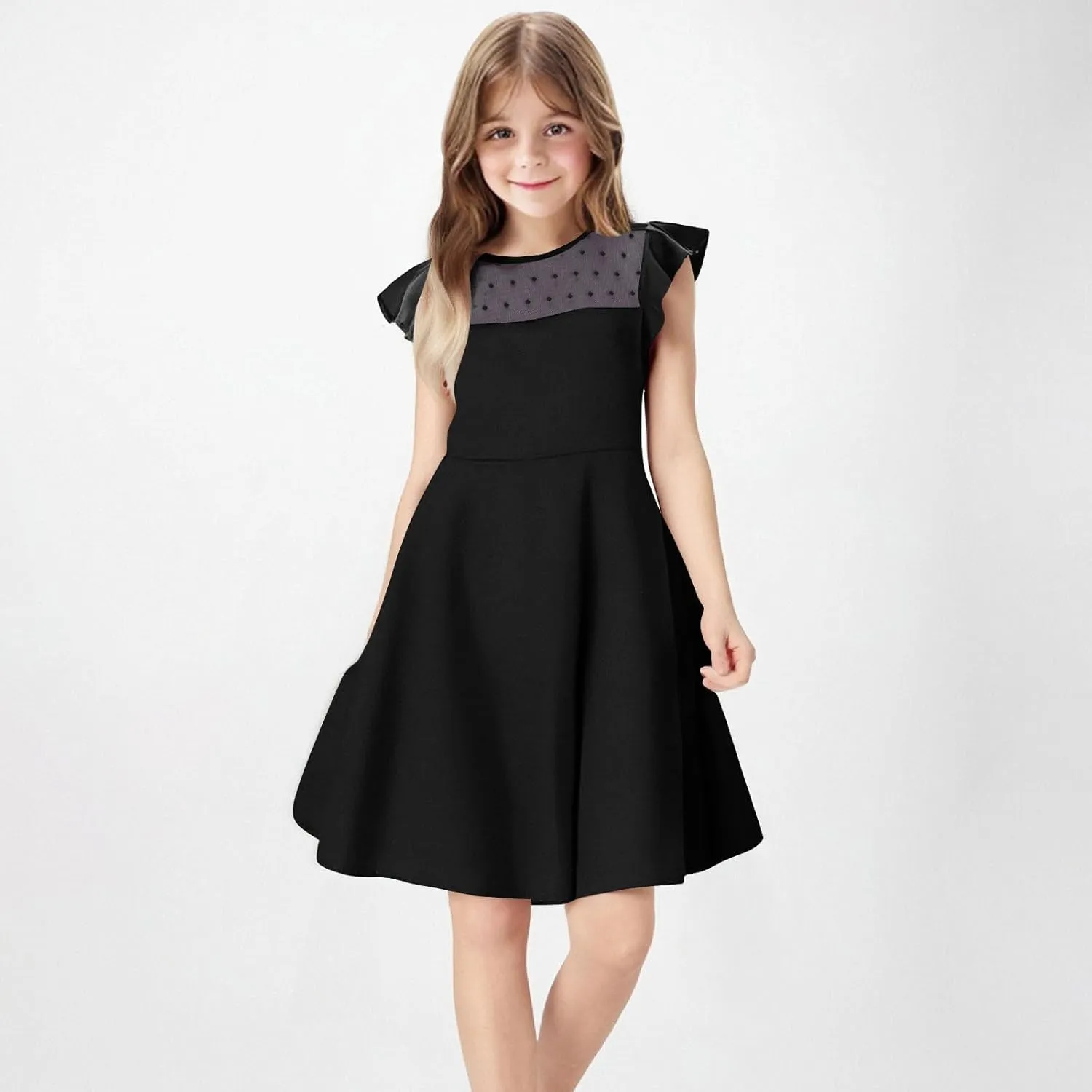 Hvyesh Girls Dresses for Easter Party Spring Summer Cute Flowy Ruffle Sleeve Mesh A Line Dress with Pockets 4-13 Years