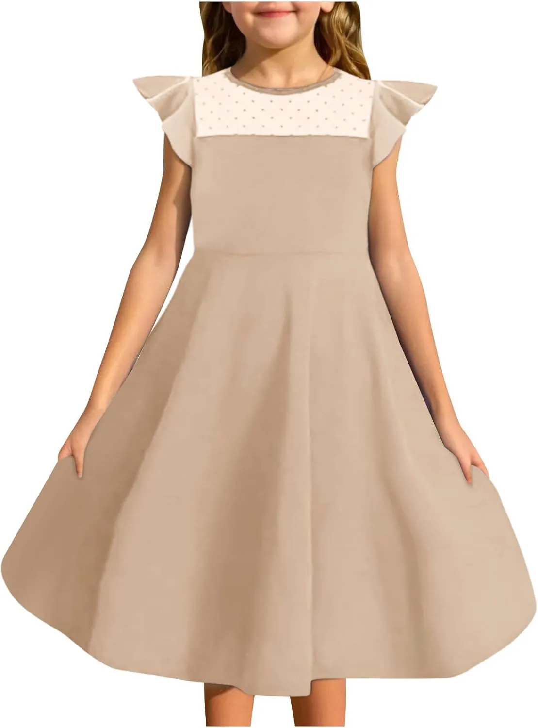 Hvyesh Girls Dresses for Easter Party Spring Summer Cute Flowy Ruffle Sleeve Mesh A Line Dress with Pockets 4-13 Years