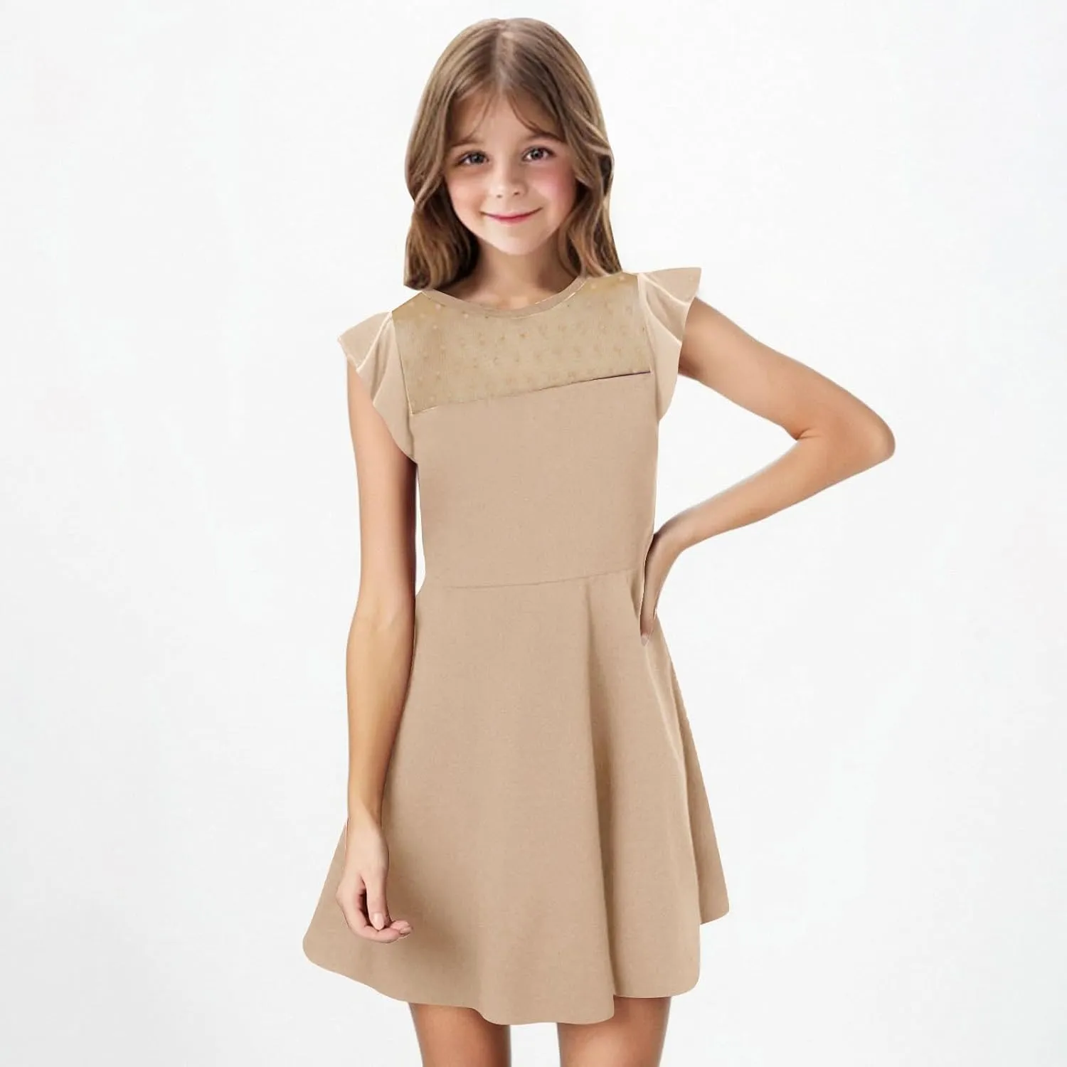 Hvyesh Girls Dresses for Easter Party Spring Summer Cute Flowy Ruffle Sleeve Mesh A Line Dress with Pockets 4-13 Years