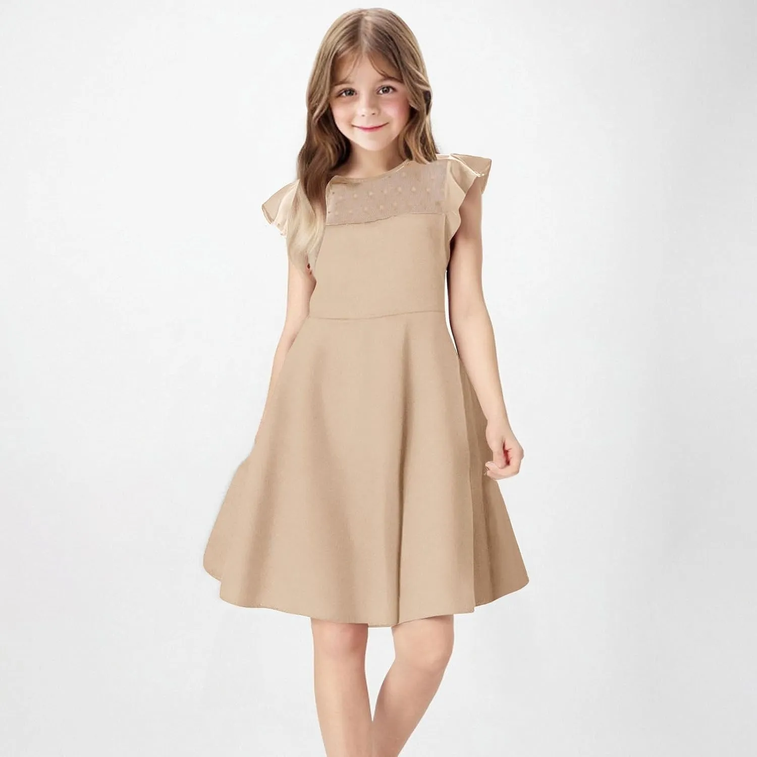 Hvyesh Girls Dresses for Easter Party Spring Summer Cute Flowy Ruffle Sleeve Mesh A Line Dress with Pockets 4-13 Years