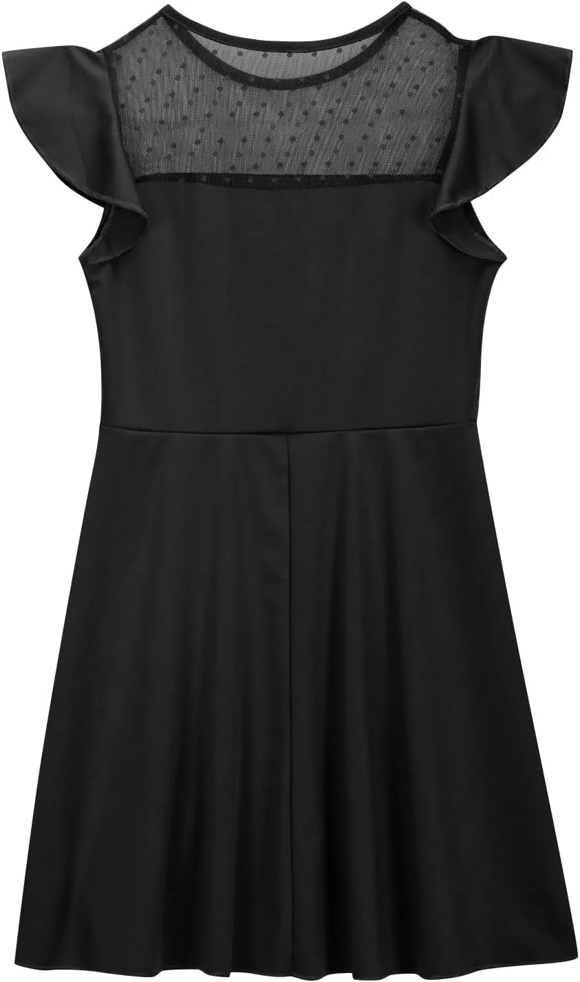 Hvyesh Girls Dresses for Easter Party Spring Summer Cute Flowy Ruffle Sleeve Mesh A Line Dress with Pockets 4-13 Years