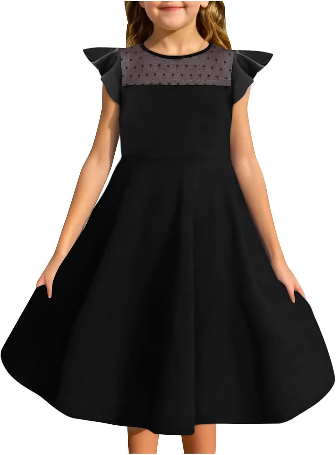 Hvyesh Girls Dresses for Easter Party Spring Summer Cute Flowy Ruffle Sleeve Mesh A Line Dress with Pockets 4-13 Years