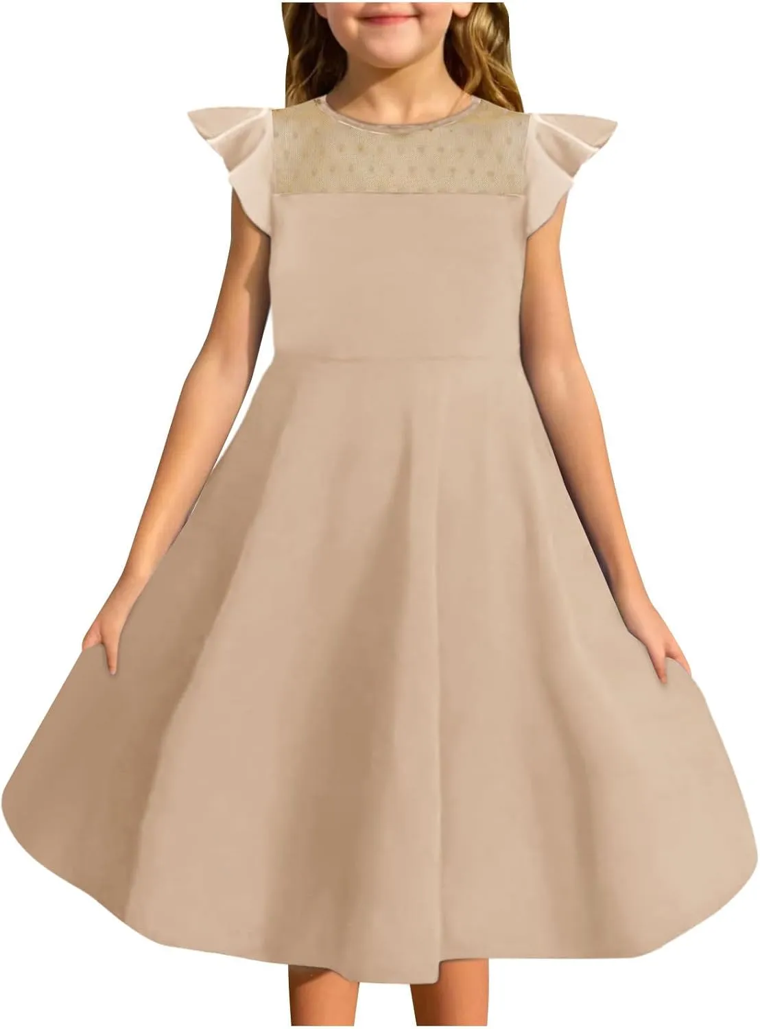 Hvyesh Girls Dresses for Easter Party Spring Summer Cute Flowy Ruffle Sleeve Mesh A Line Dress with Pockets 4-13 Years