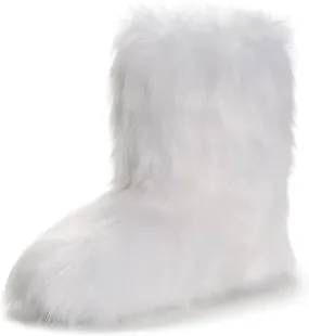 IXU Women's Faux Fur Boot Furry Fluffy Round Toe Suede Snow Winter Women Boots Comfy Plush Warm Short Outdoor Indoor Flat Shoes Mid-Calf Boots
