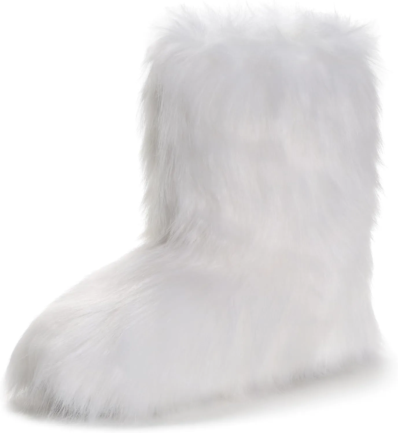 IXU Women's Faux Fur Boot Furry Fluffy Round Toe Suede Snow Winter Women Boots Comfy Plush Warm Short Outdoor Indoor Flat Shoes Mid-Calf Boots