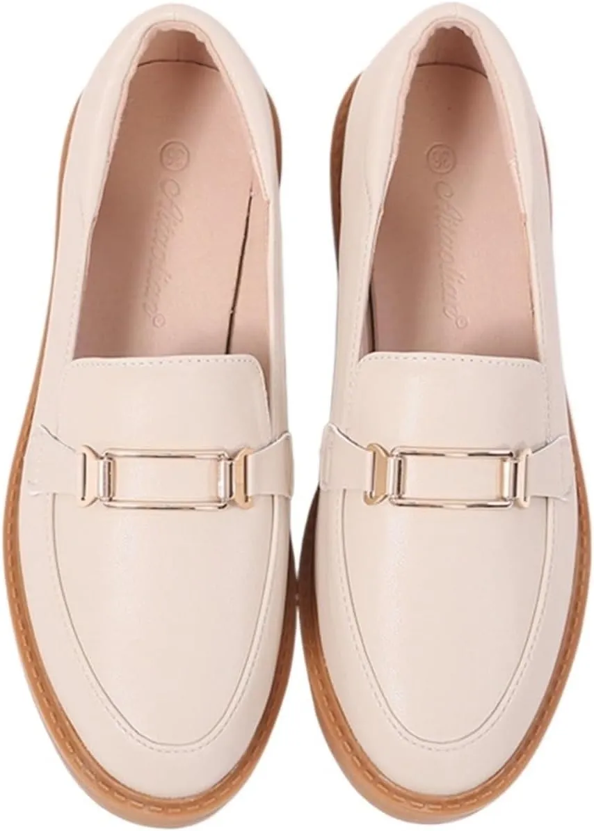 Loafers for Women Retro Women's Leather Loafers Stylish Light-Mouthed Flats for Fashionable Comfort