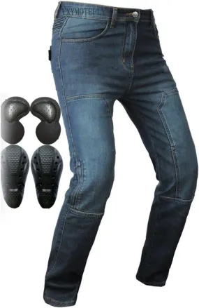 Men's/Women's Motorcycle Pants Dirt Bike Riding Jeans 4 Detachable Armors Reinforced with Protective Aramid Lining (Color : Blue, Size : XX-Small/25)