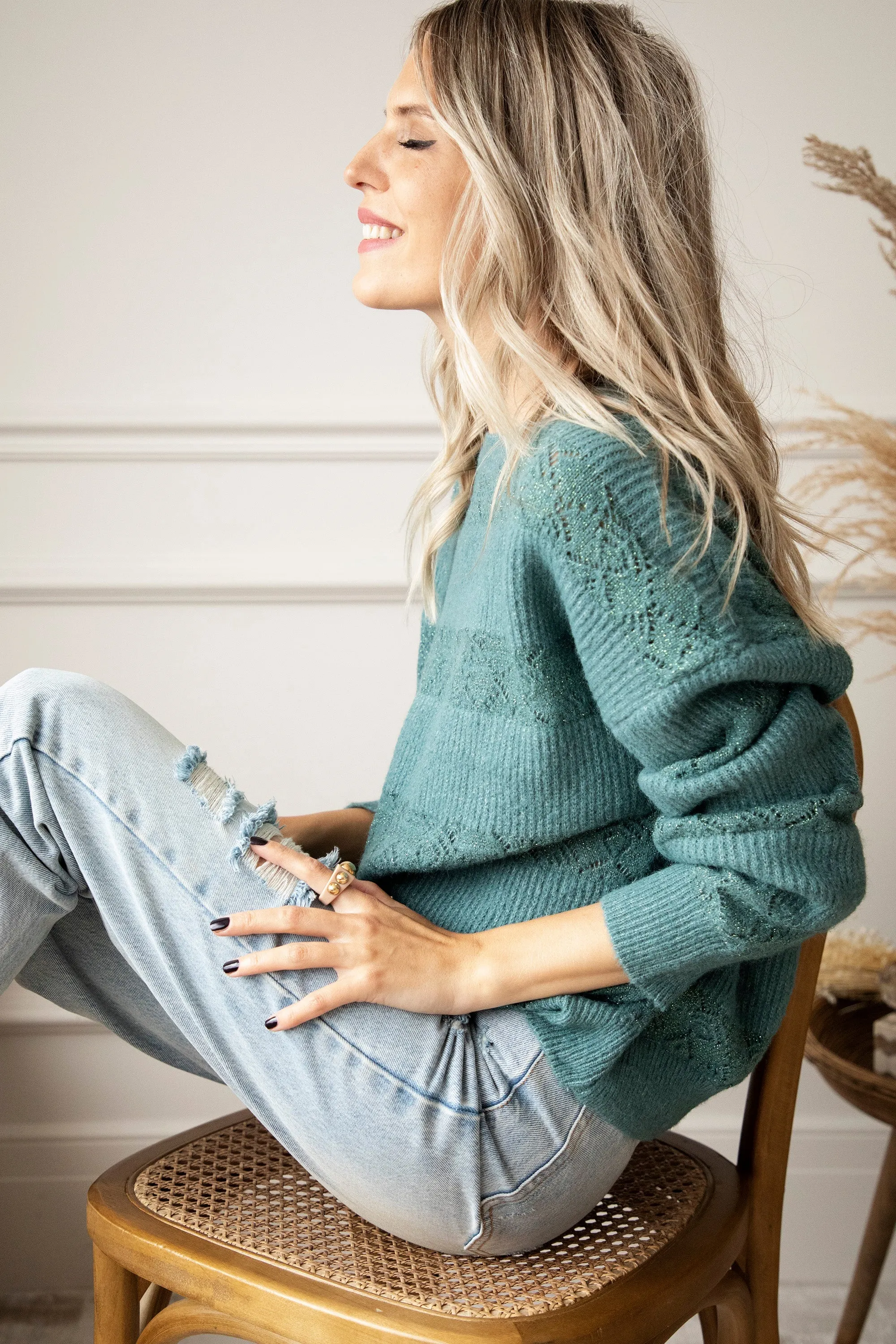 Sparkles & Stripes Dark Mint - Trui