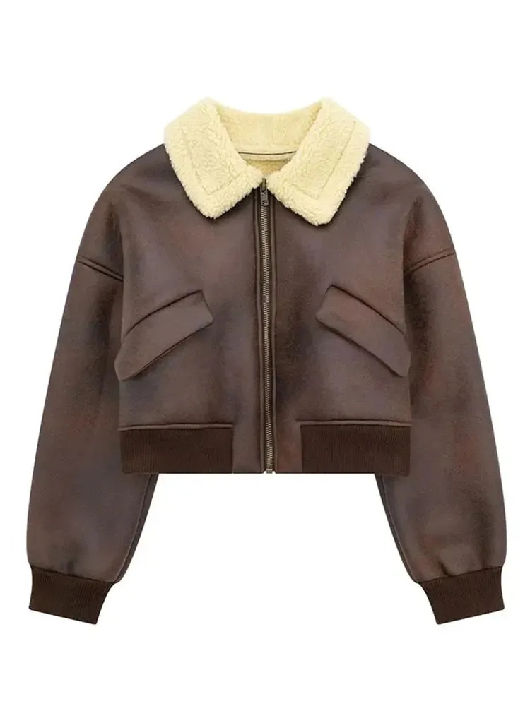 TAVIMART  -  Chic Long Sleeve Lapel Double Side Motorcycle Coat Fashion Warm Pocket Zipper Jackets Autumn Winter Woman High Street Coats