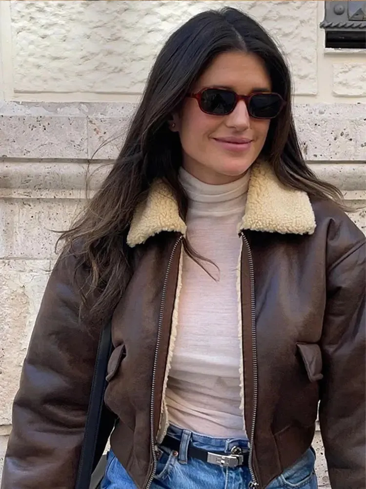 TAVIMART  -  Chic Long Sleeve Lapel Double Side Motorcycle Coat Fashion Warm Pocket Zipper Jackets Autumn Winter Woman High Street Coats
