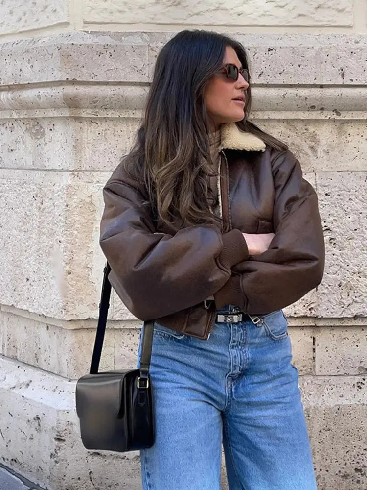 TAVIMART  -  Chic Long Sleeve Lapel Double Side Motorcycle Coat Fashion Warm Pocket Zipper Jackets Autumn Winter Woman High Street Coats