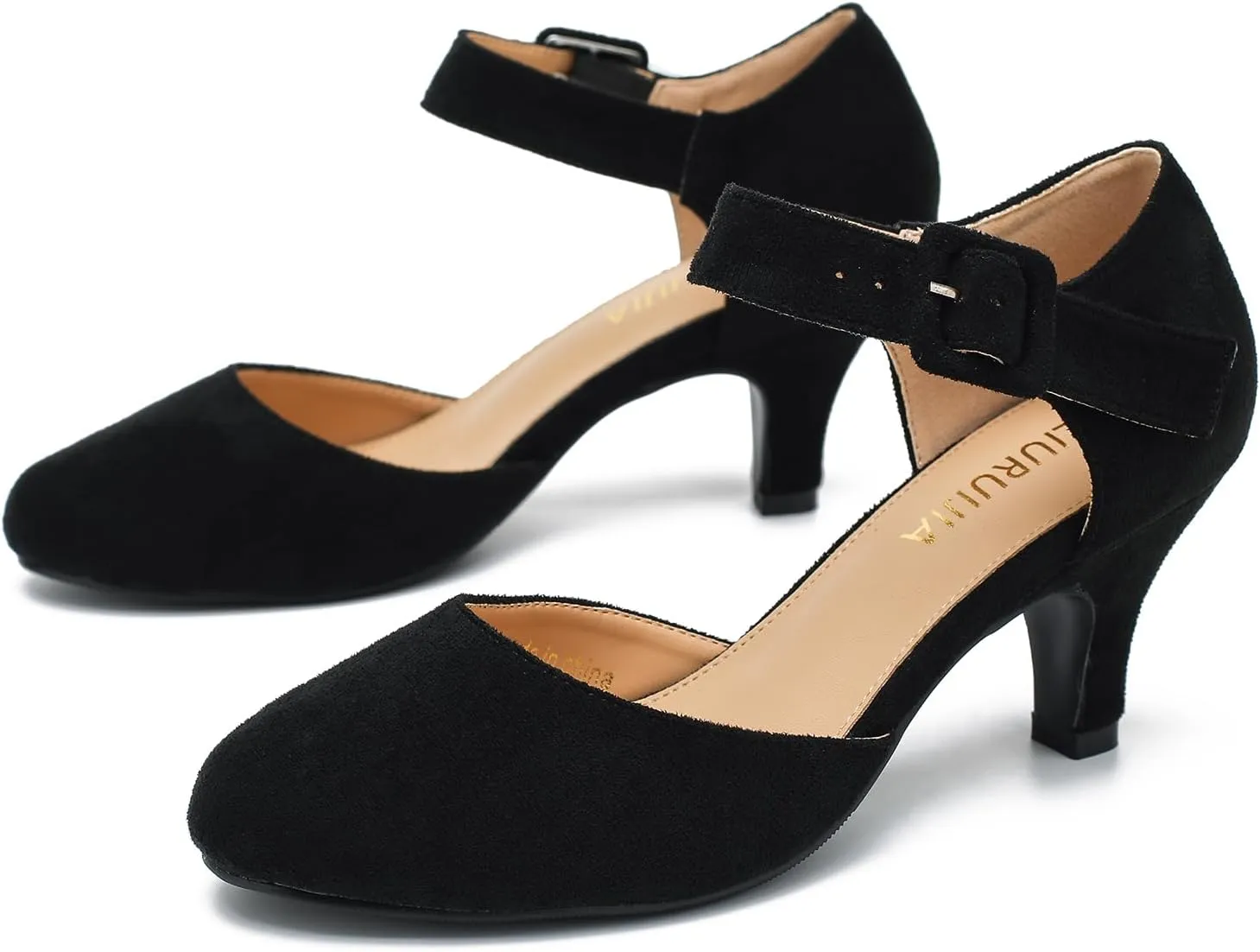 Womens Ankle Strap Kitten Heels Closed Toe Low Heel Dress Shoes Comfortable Vintage Pumps for Women Dressy Bridal Wedding Party