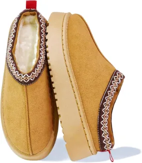 Women's Platform Slippers Winter Mini Boots Anti-Slip Suede Slip on Women Sneakers Fur Lined House Slippers for Indoor Outdoor