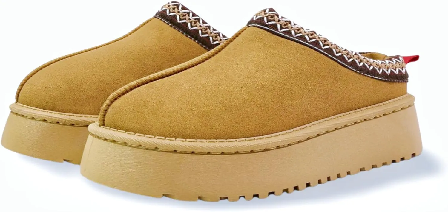 Women's Platform Slippers Winter Mini Boots Anti-Slip Suede Slip on Women Sneakers Fur Lined House Slippers for Indoor Outdoor