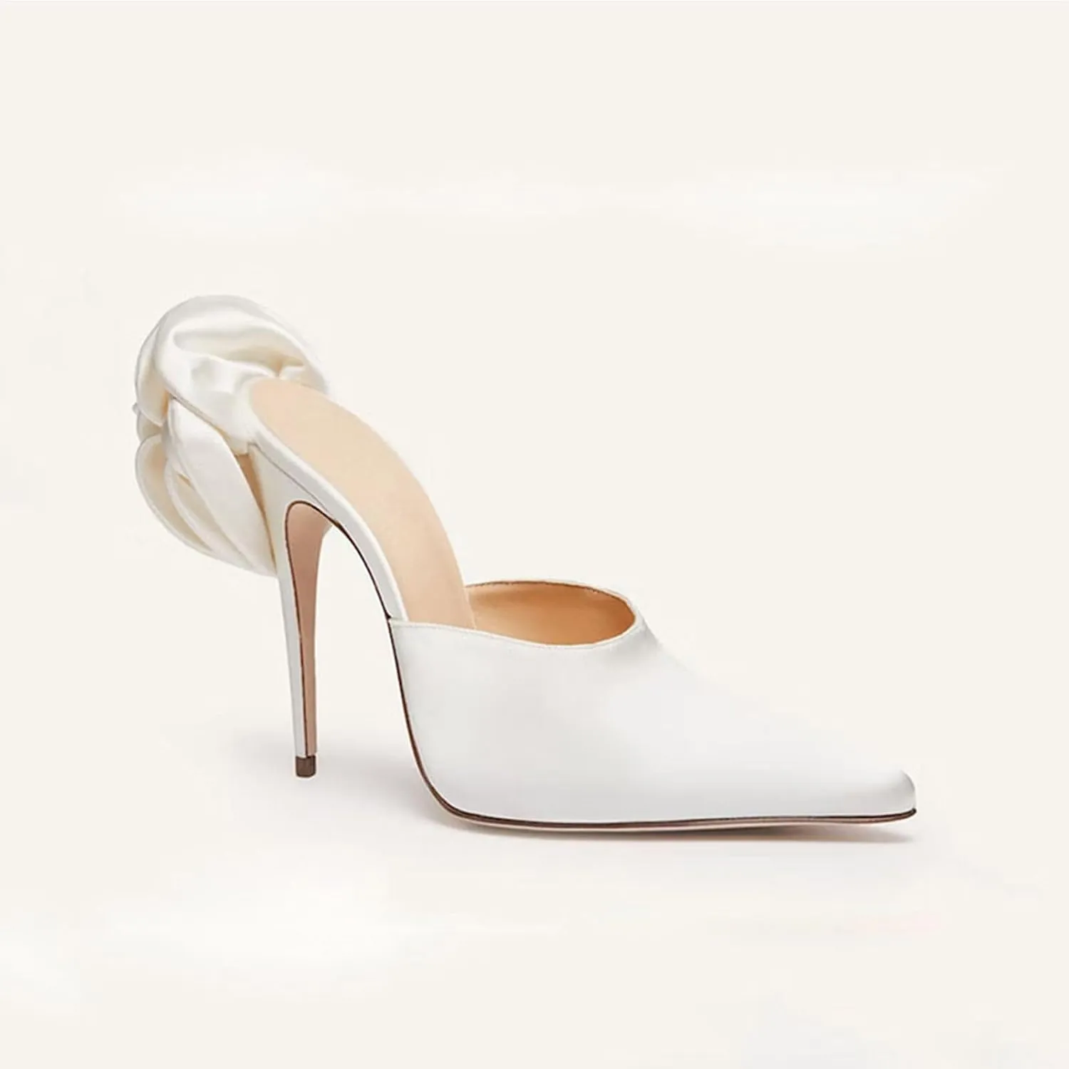 Women's White Elegant Stiletto Closed Toe Slippers with Silk Flowers, Sexy Fashion High Heel Beach Shoes for Party, Banquet And Catwalk